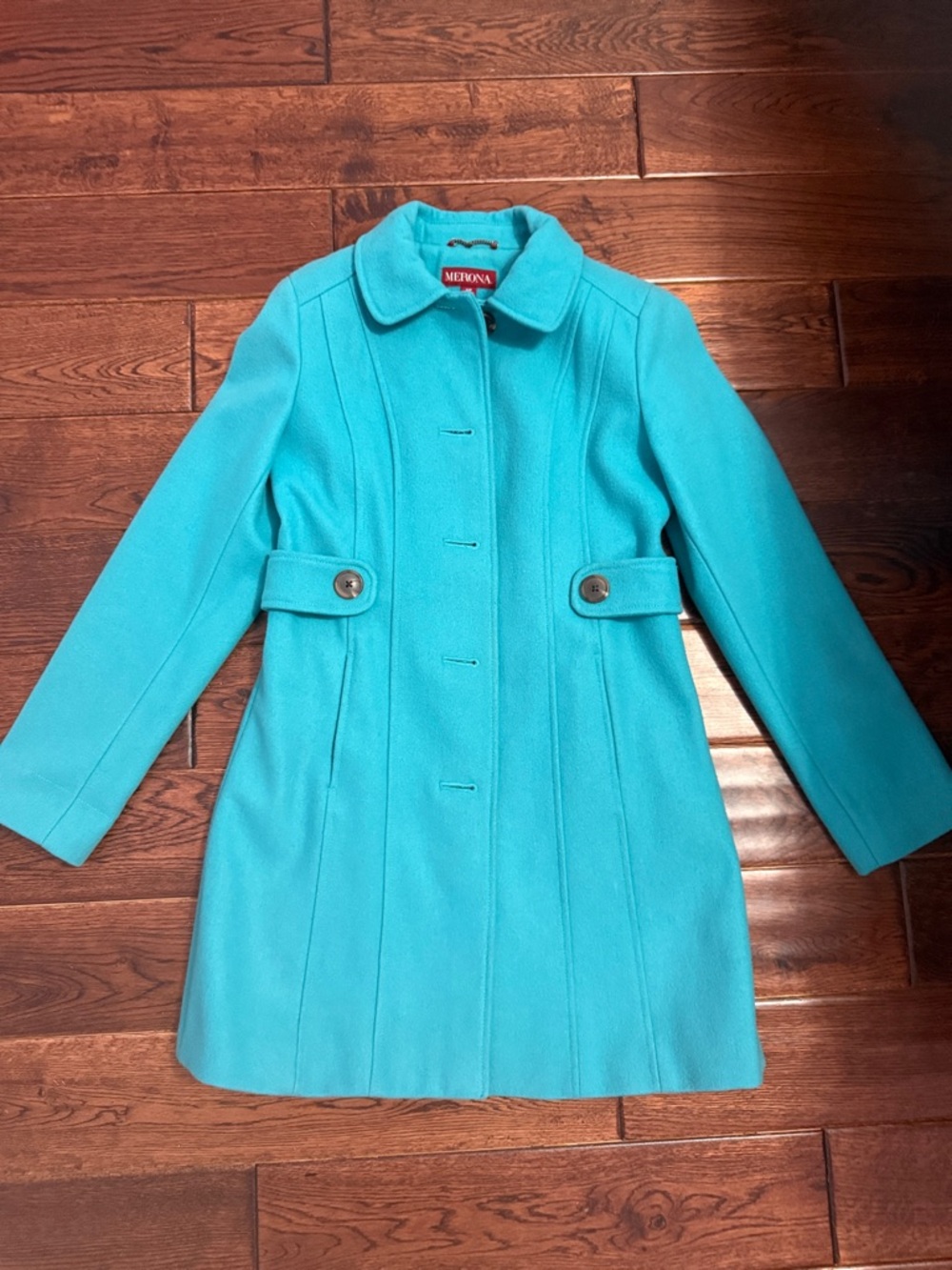 Merona Turquoise Wool-Blend A-Line Pea Coat
